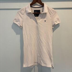 American Eagle Y2K Polo Shirt Womens Medium White Stretch Preppy Academia